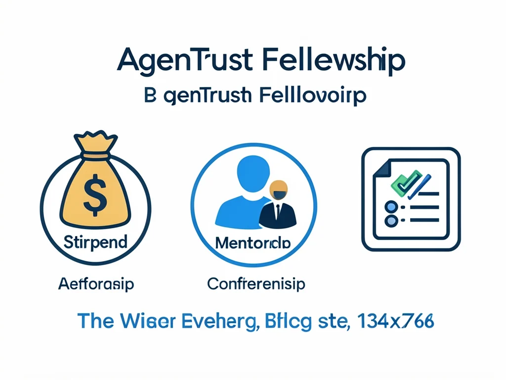 Visual elements representing the benefits of the AgenTrust Fellowship: stipend, mentorship, and contribution.