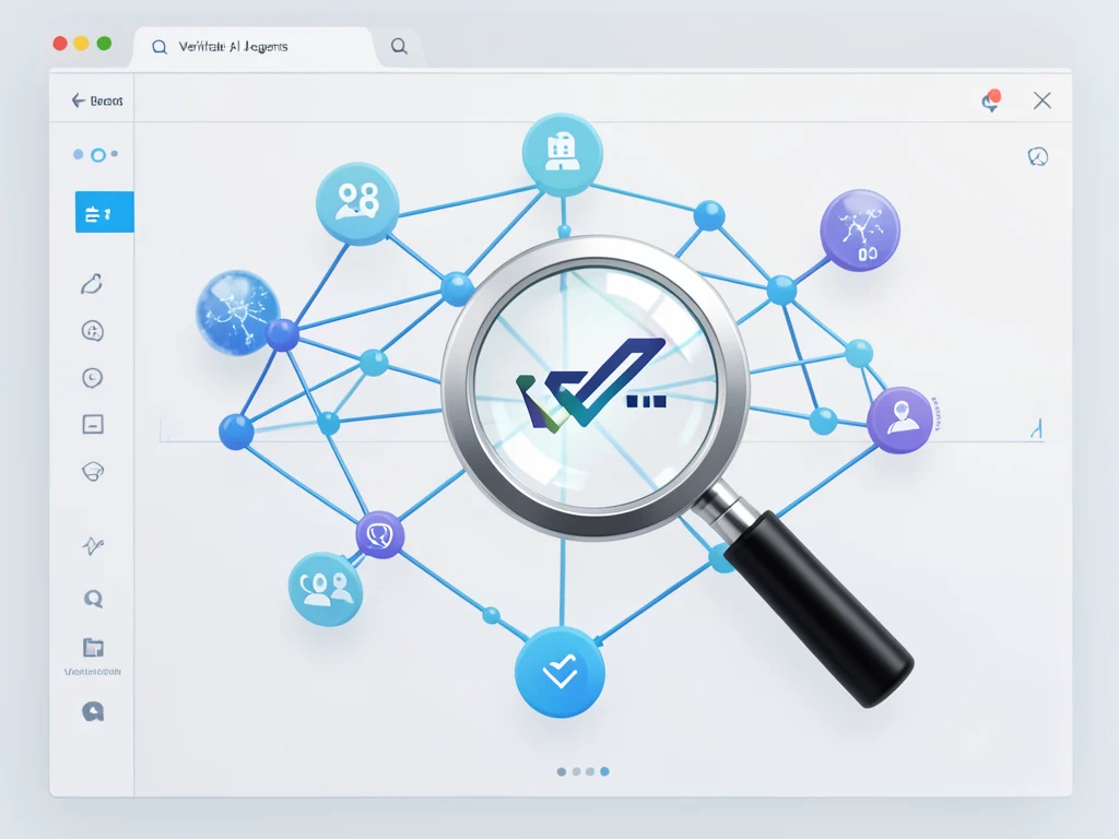 Illustration of verifiable AI agents with a focus on trust and verification.