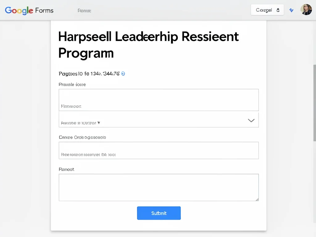 Screenshot of the online application form for the Harpswell Leadership Resident Program.