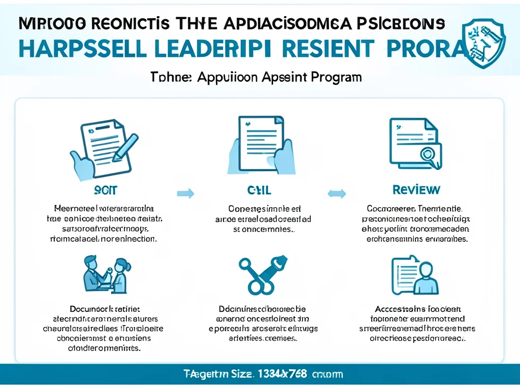Infographic detailing the application steps for the Harpswell Leadership Resident Program.