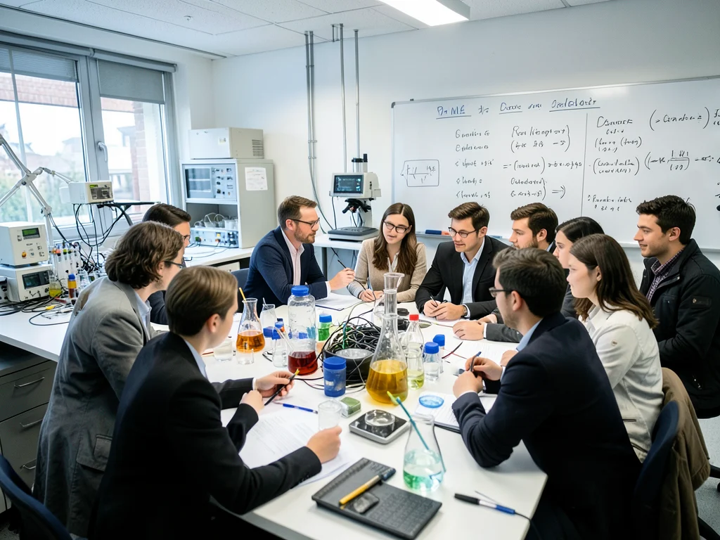 International students and researchers collaborating in a Swiss university laboratory.