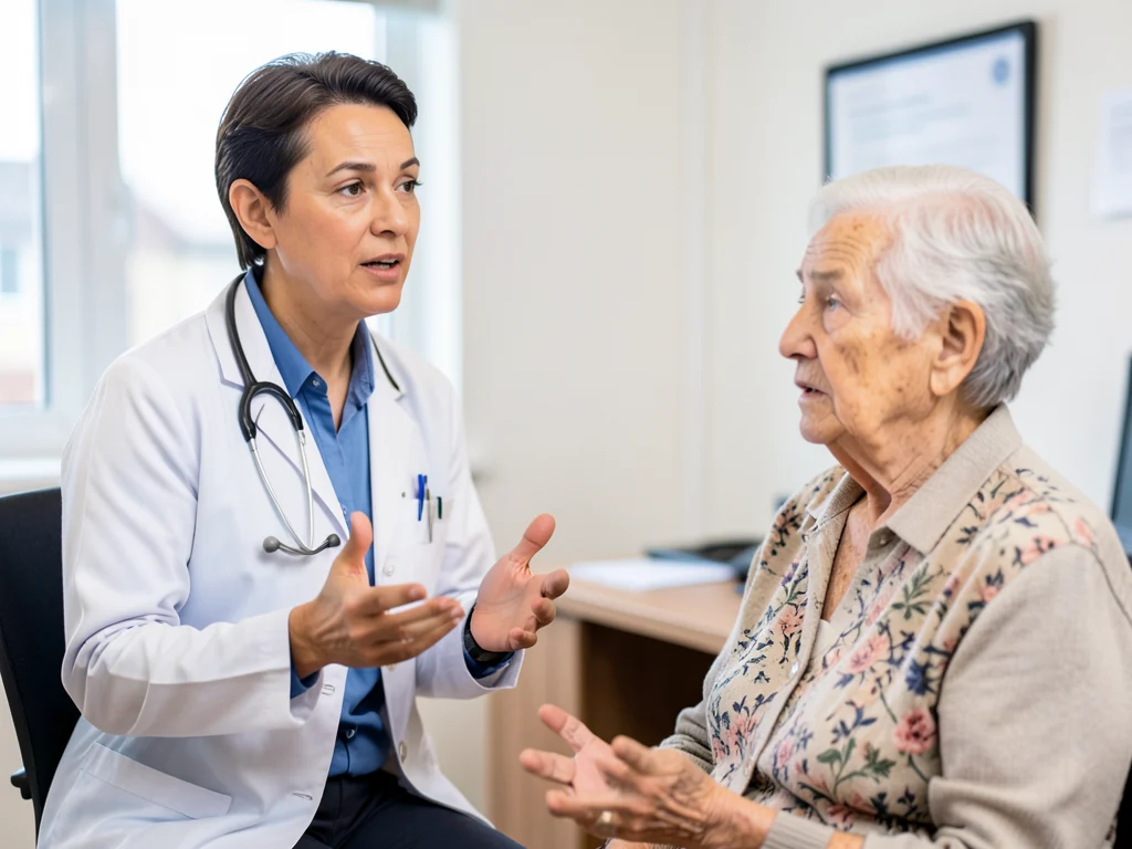A medical client service representative demonstrating empathy and patience while communicating with a patient.