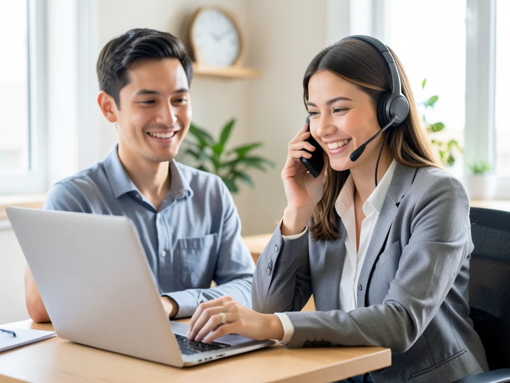 Person working from home in a customer service role.
