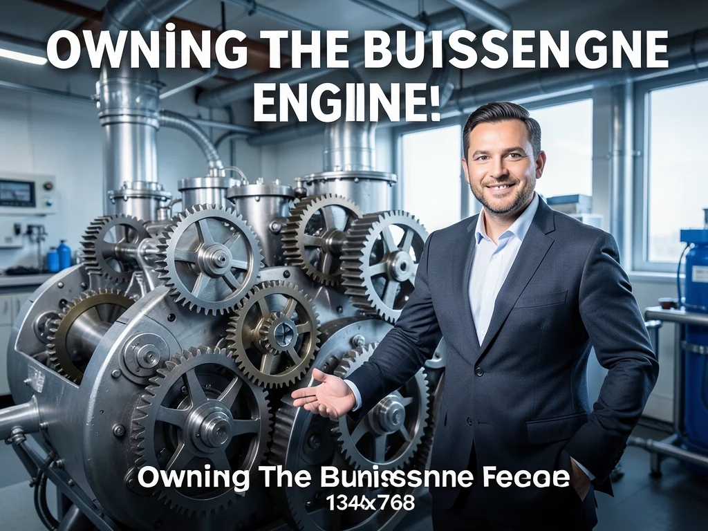 Illustration of a leader overseeing a complex, well-oiled business engine.