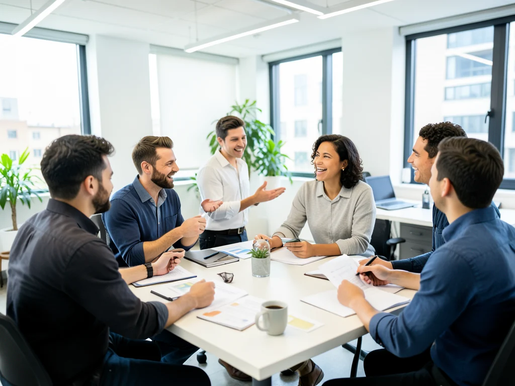 A team collaborating effectively, led by a proactive manager.