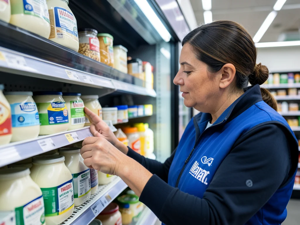 Associate checking expiration dates on dairy products.