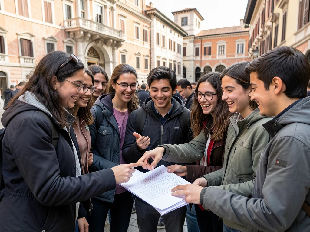 International students collaborating on a university campus.