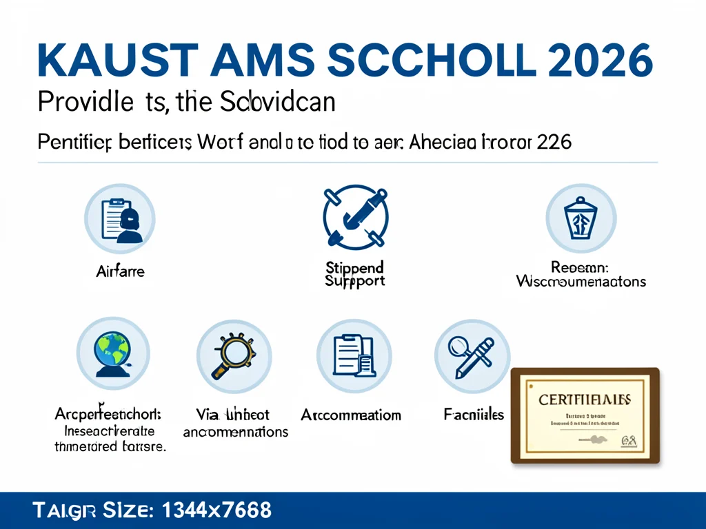 Infographic detailing the comprehensive benefits offered to participants of the KAUST AMS School 2026.
