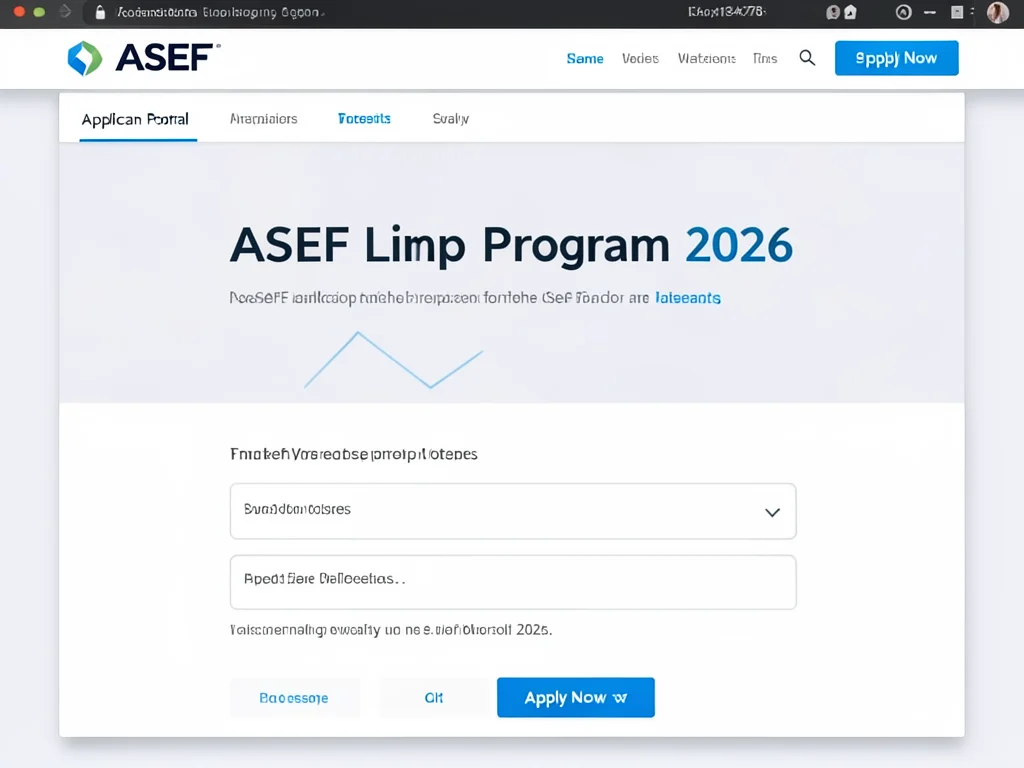 Screenshot of the ASEF website's online application portal.