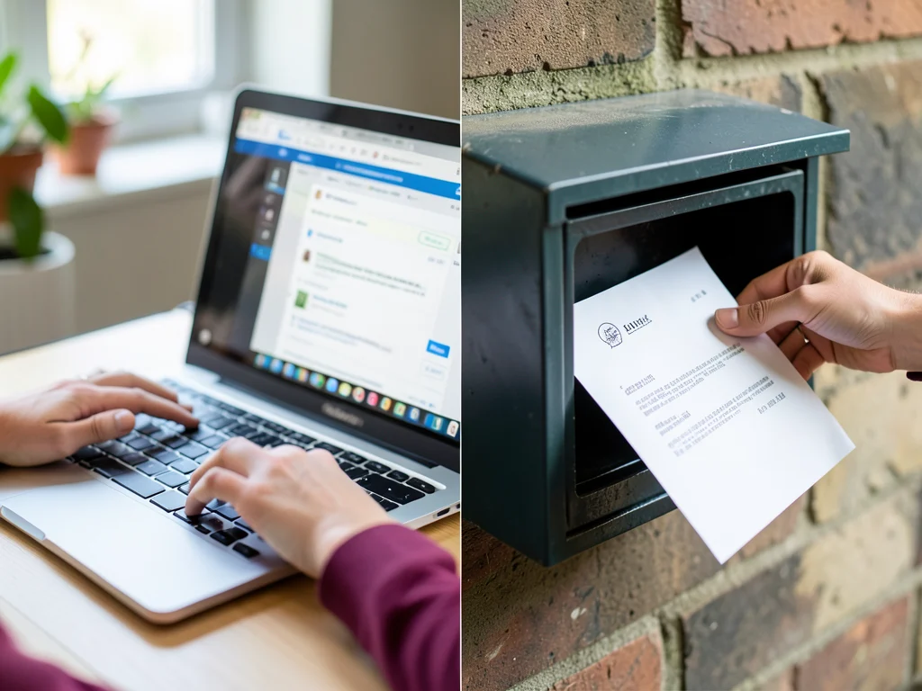 Visual representation of the two-step application process: email and postal mail submission.