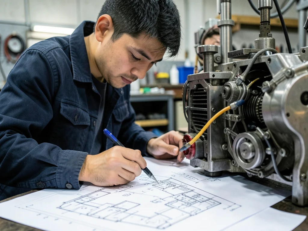 A mechanical engineering intern working on a technical project.
