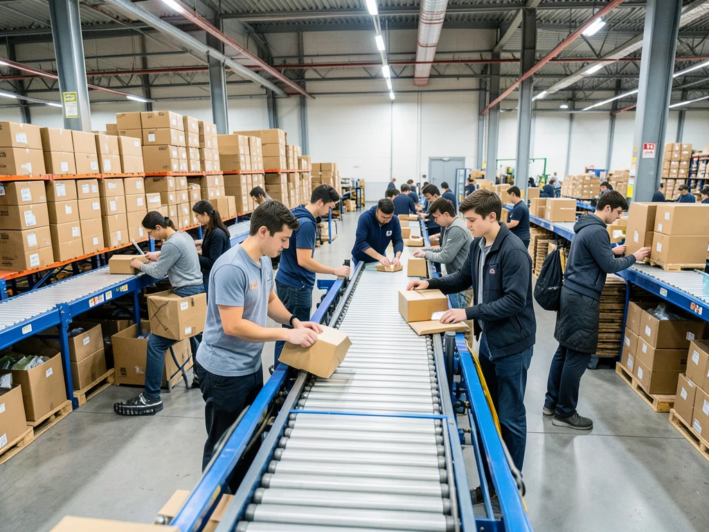 Interns working in a busy e-commerce warehouse environment at Takealot.