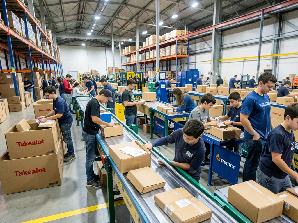 Interns working in a Takealot e-commerce warehouse environment.