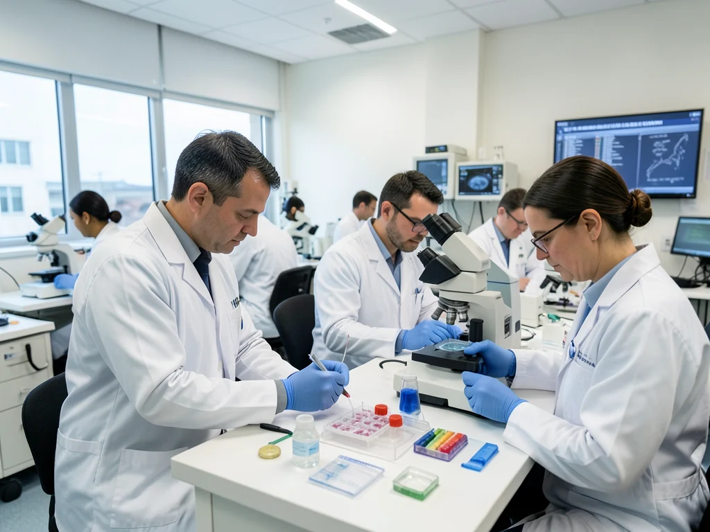 Researchers working in a state-of-the-art medical research laboratory.