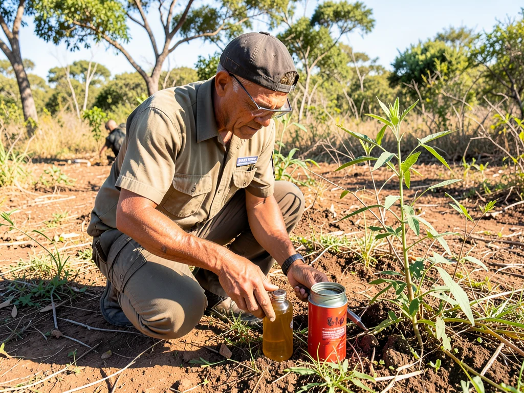 Environmental intern conducting fieldwork in a natural South African setting.
