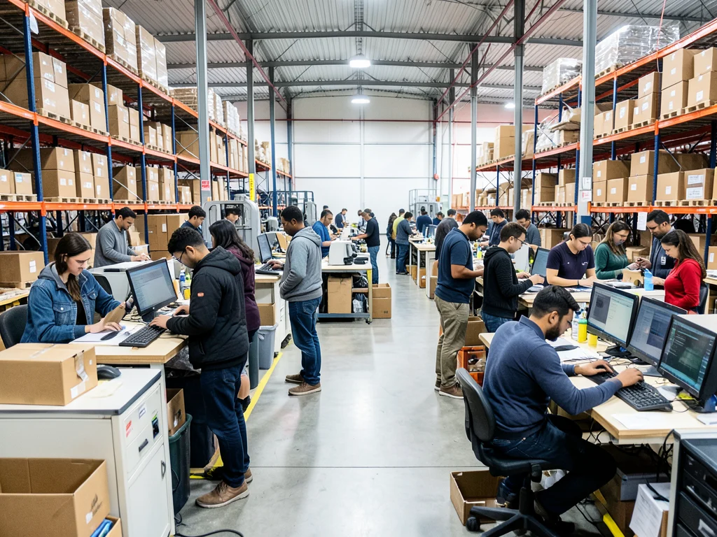 Young people working in a modern e-commerce fulfillment center, symbolizing Takealot internships.