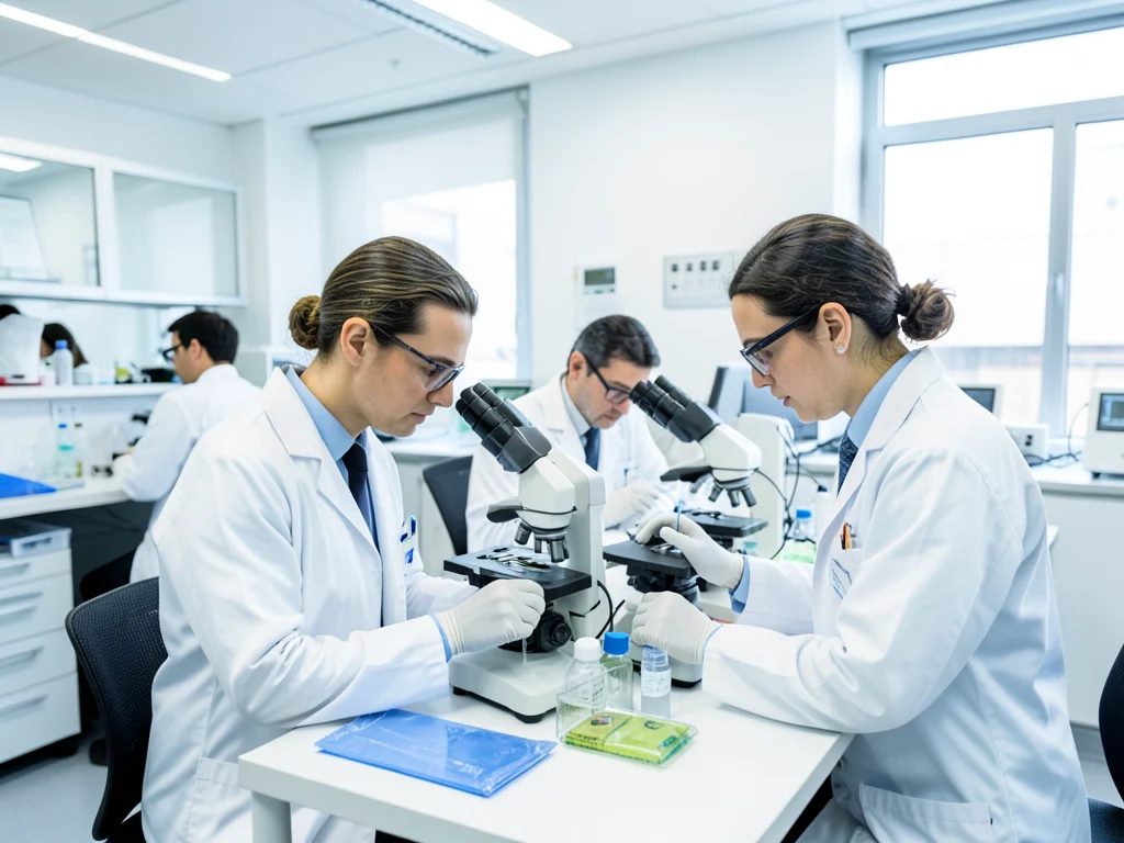 Researchers working in a medical research laboratory.