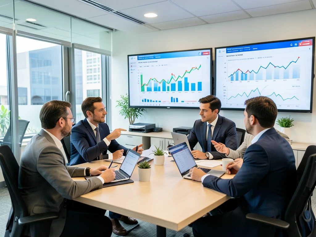 Professionals in a financial services advisory meeting.