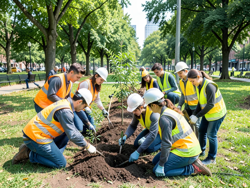 Young interns participating in environmental conservation activities.