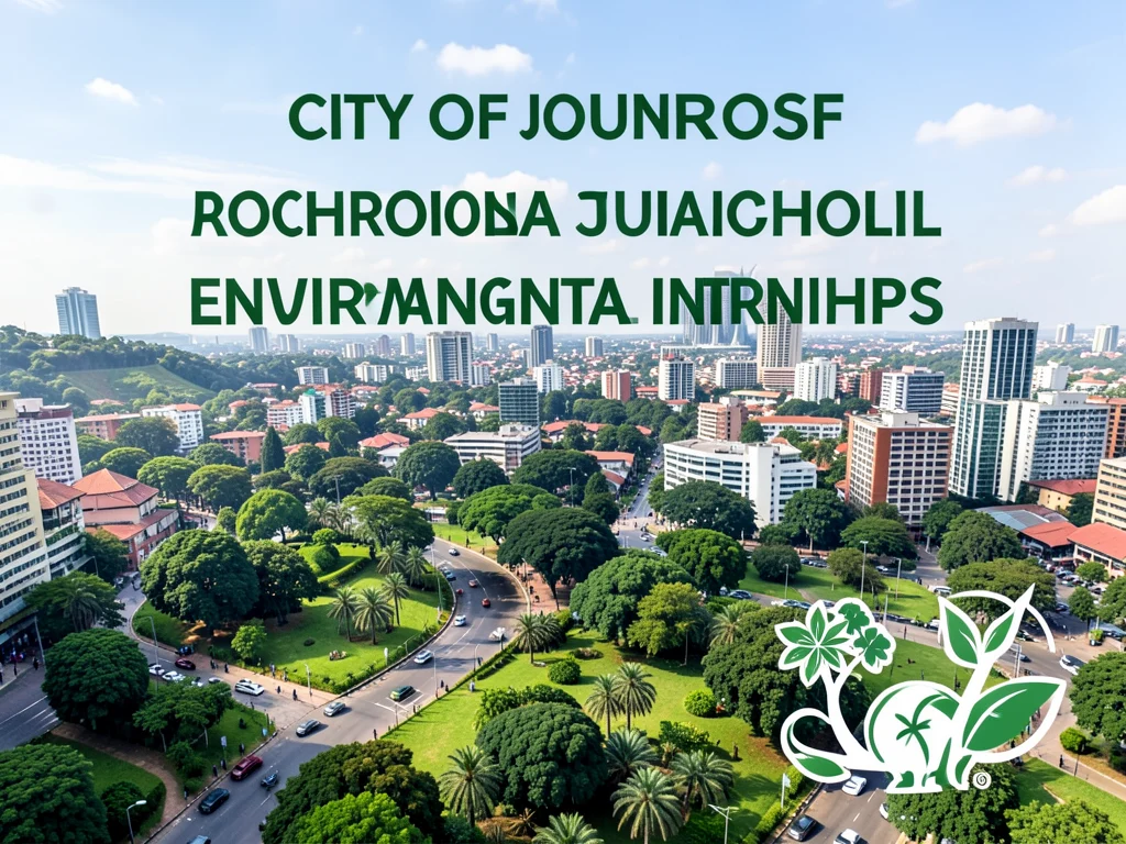 Johannesburg cityscape with environmental symbols.
