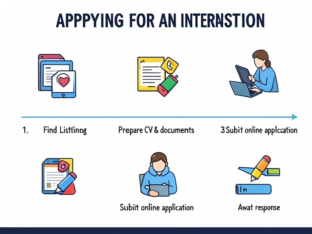 Infographic showing the steps to apply for an internship.