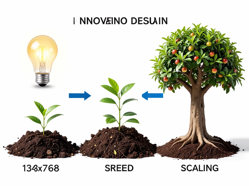 Diagram showing innovation development from idea to scaling.