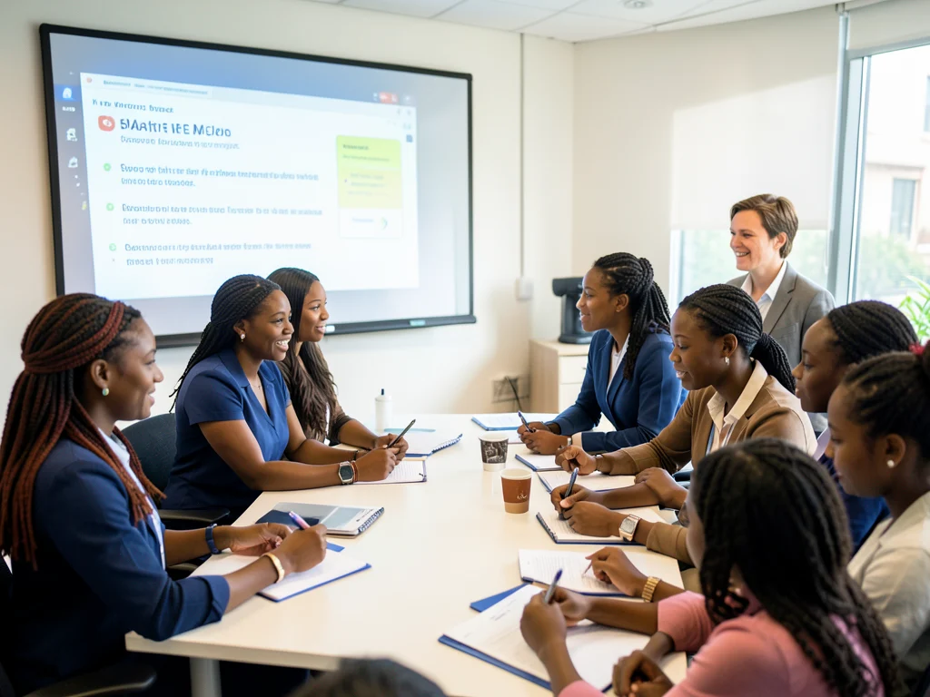 Young Nigerian women attending a business masterclass led by an expert.