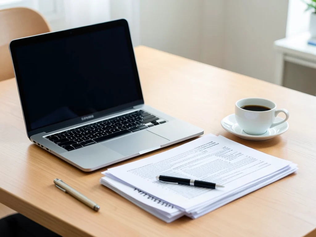 A desk set up for academic work and application preparation.