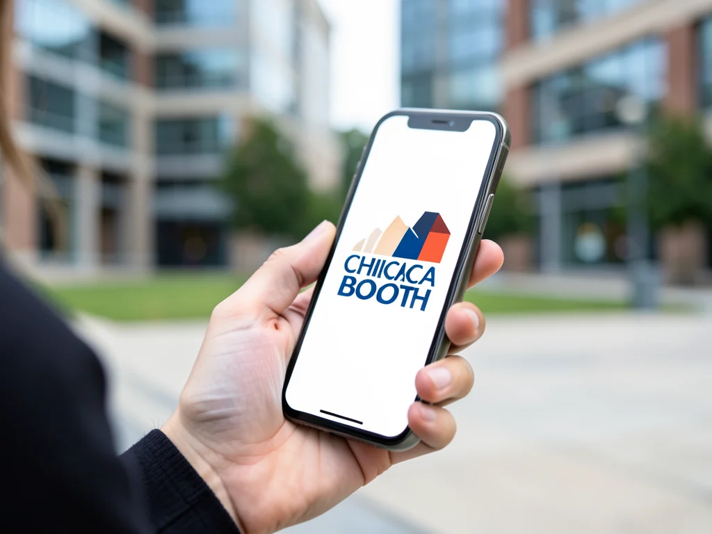 Chicago Booth MBA student using a smartphone.