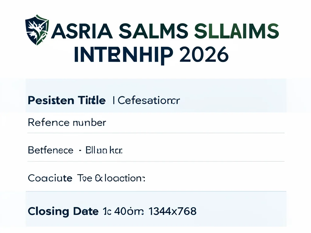 Infographic detailing Sasria Claims Internship 2026 information.