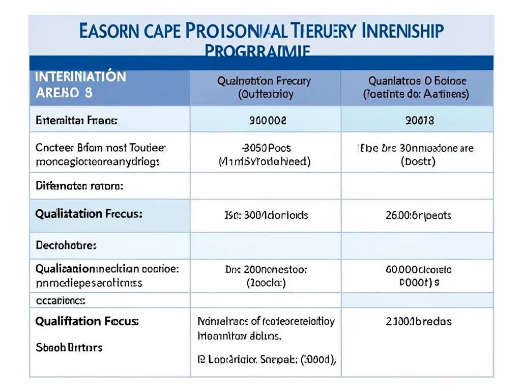 Table of available internship areas and their requirements.