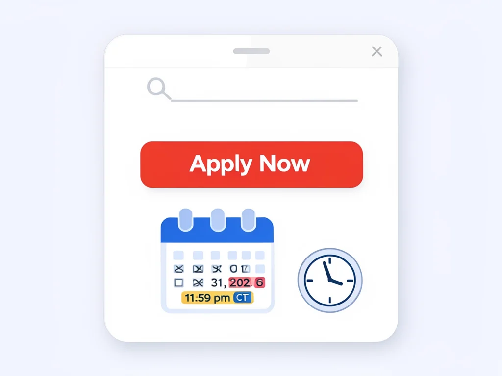 Visual cue for the application deadline and the application portal.