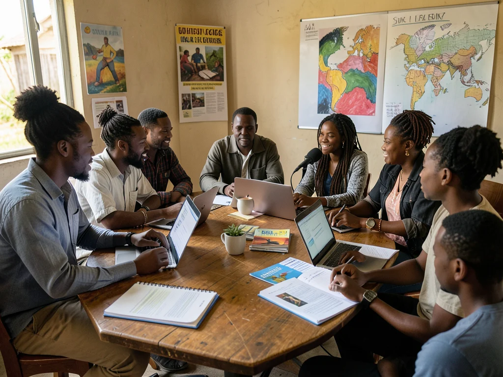 African storytellers collaborating on climate justice narratives.