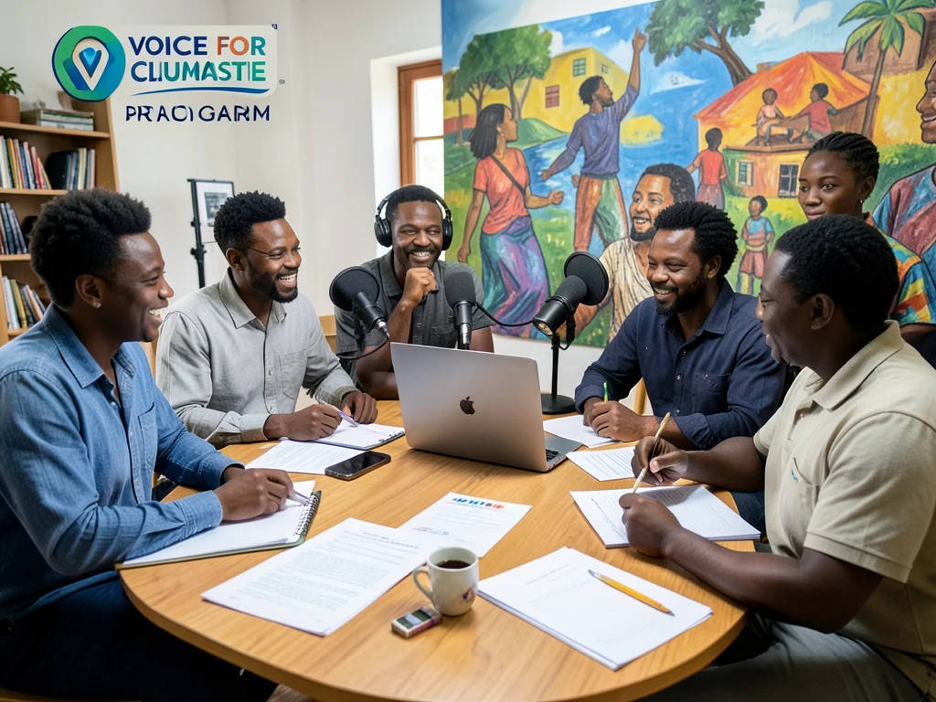 Diverse group of African storytellers collaborating.