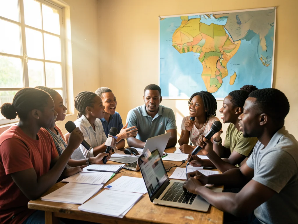 Young Africans engaging in climate justice discussions, symbolizing voices for change.