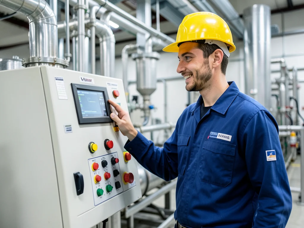 Intern monitoring operations at a water treatment plant.