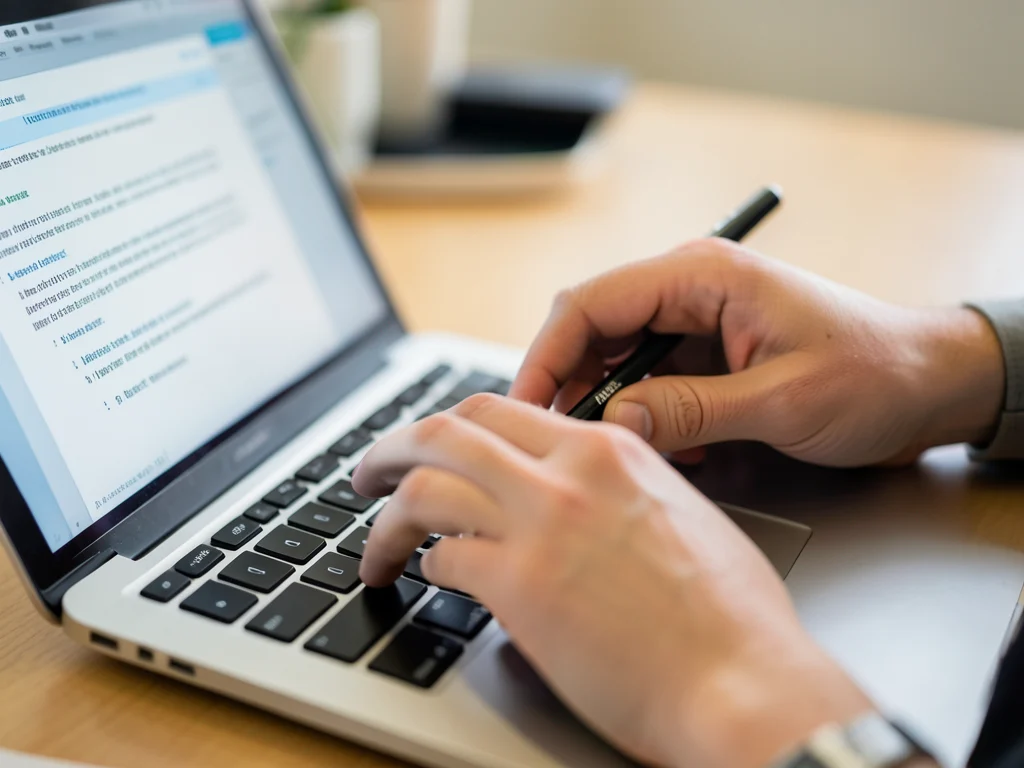 A student working on their application essay on a laptop.