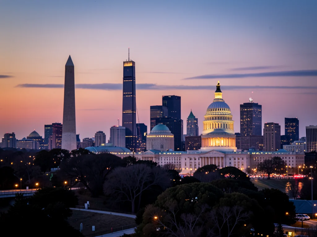 The Washington D.C. skyline at dusk, representing the fellowship's location.