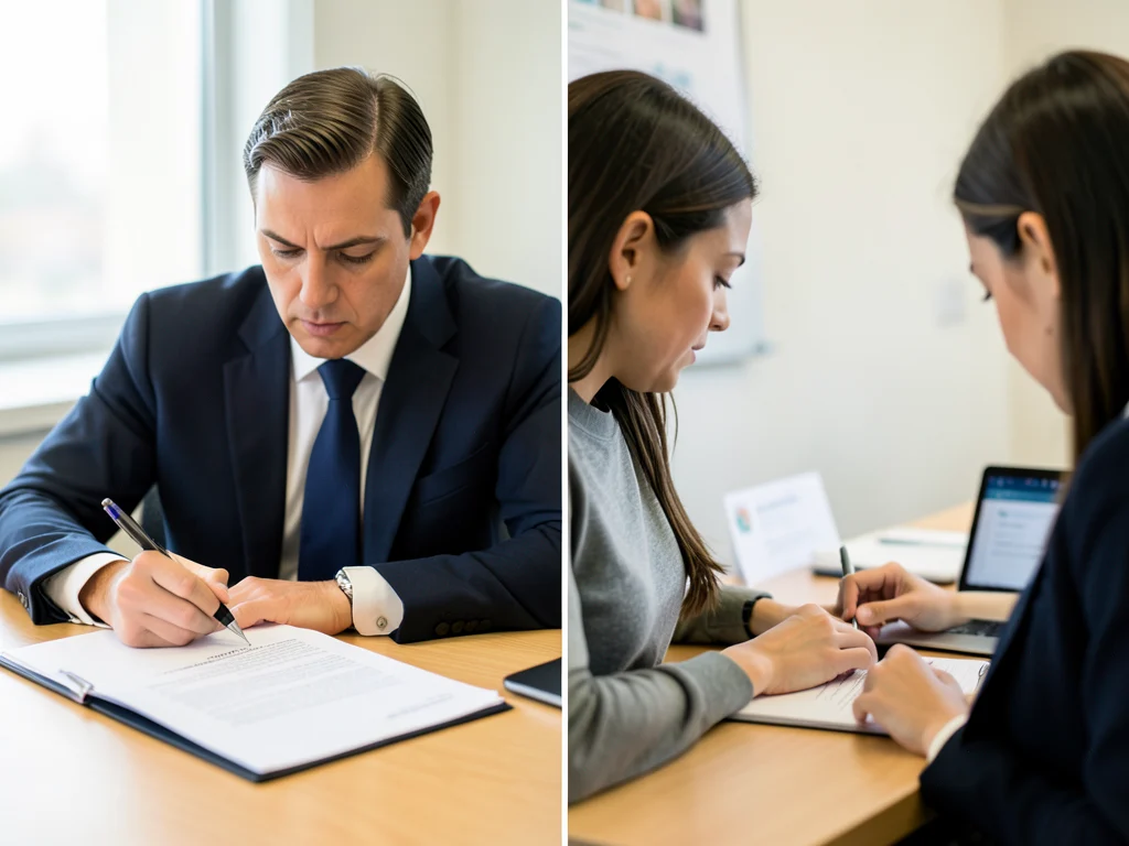 Professor writing a letter of recommendation and student submitting an online form.