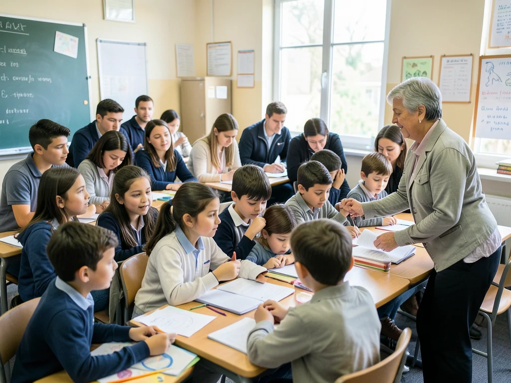 Student teachers observing a classroom lesson as part of an internship program.