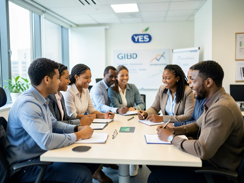 Young South African interns collaborating in a modern office environment.
