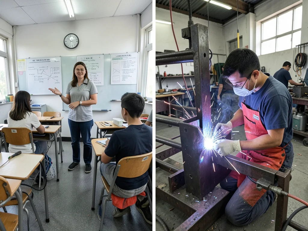 Dual training approach: institutional and on-the-job welding.