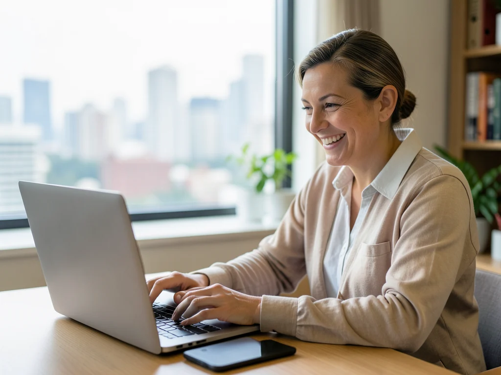A person working remotely from a home office.