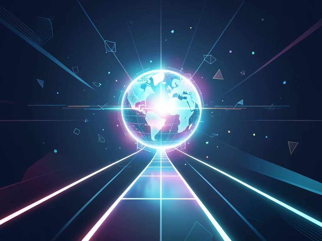 Abstract pathways leading to a glowing orb of data, symbolizing innovation and learning.