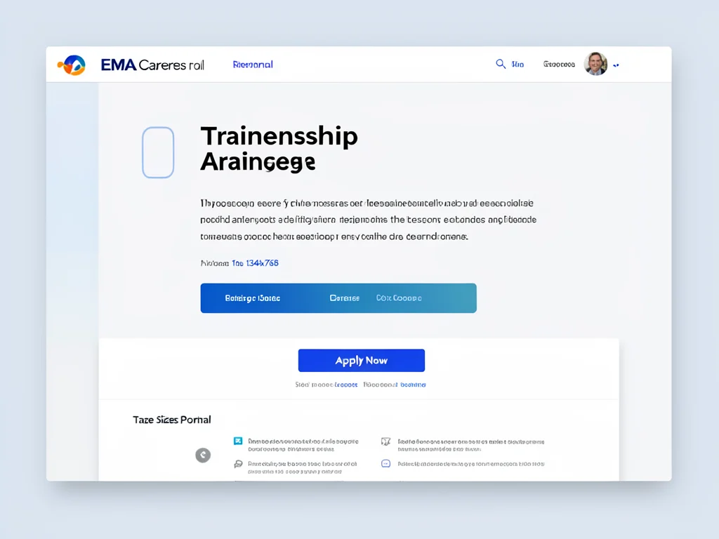 Screenshot of the EMA Careers portal website with traineeship information.