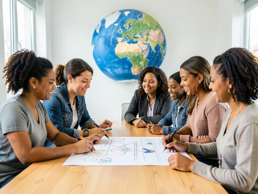 Women entrepreneurs collaborating on a global project.