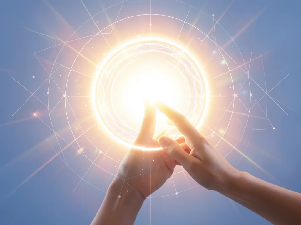 Abstract image of a hand reaching for a glowing portal, symbolizing funding for women-led projects.
