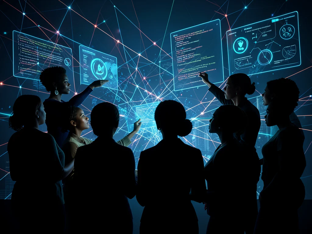 African women engaging with AI security technology, symbolizing opportunity and education.
