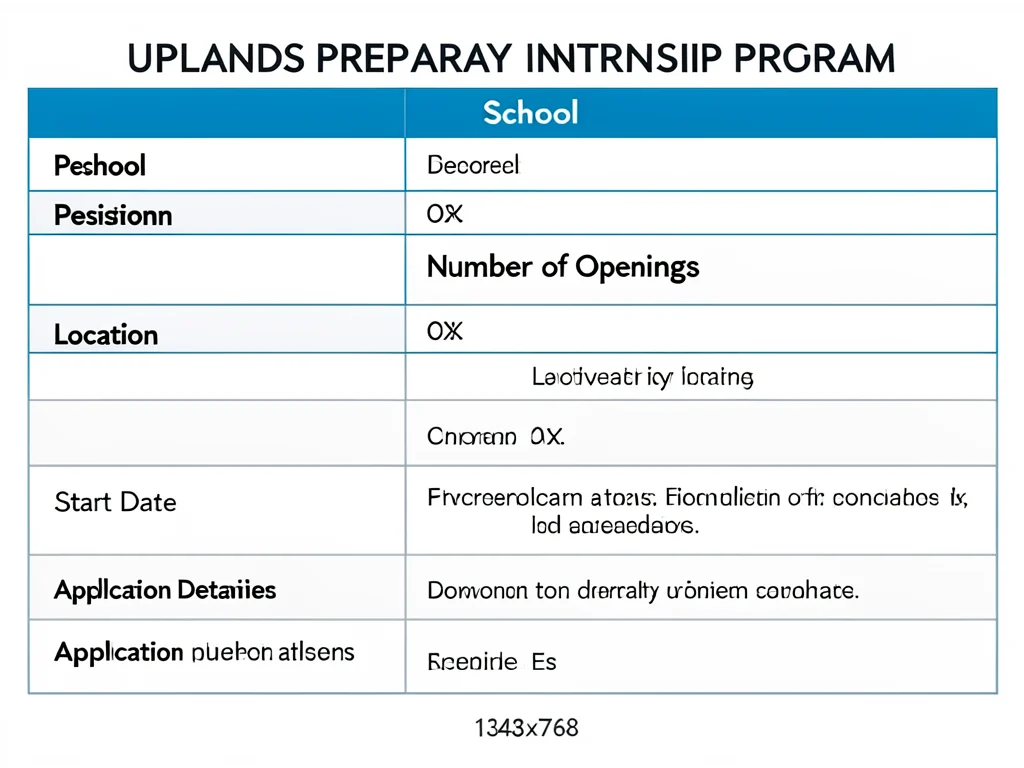 Key details of the Uplands Preparatory Internship program.