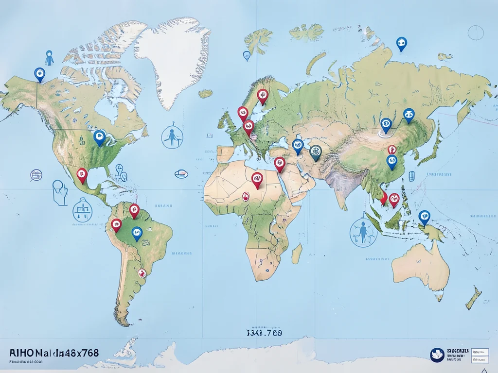 World map illustrating the global reach of the WHO internship program.